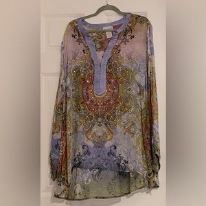 Chiffon and satin tunic with embellishments